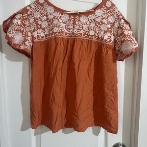 Embroidered Rust Orange Women's Top